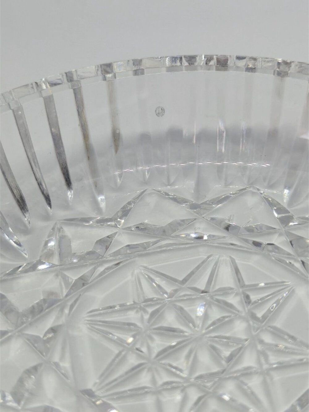 Vintage Crystal Ring Dish Starburst Cut Glass Trinket Bowl Sawtooth Rim Catchall - Picture 3 of 10